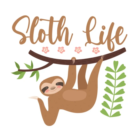 Juguetón perezoso colgante vida linda plantilla de diseño de ropa