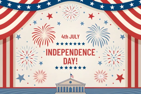 Template ilustrado de celebração do 4 de julho com design de fogos de artifício.