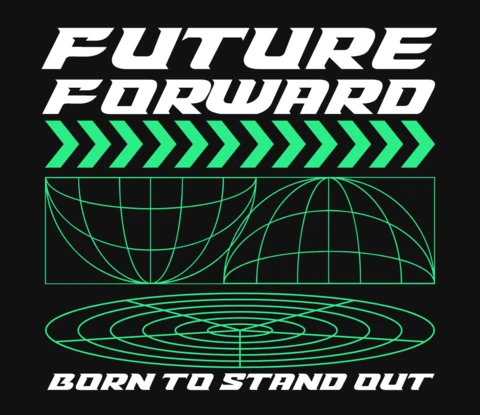 FUTURE FORWARD Grid Sphere Arrows & BORN TO STAND OUT Typography T-Shirt Design Template