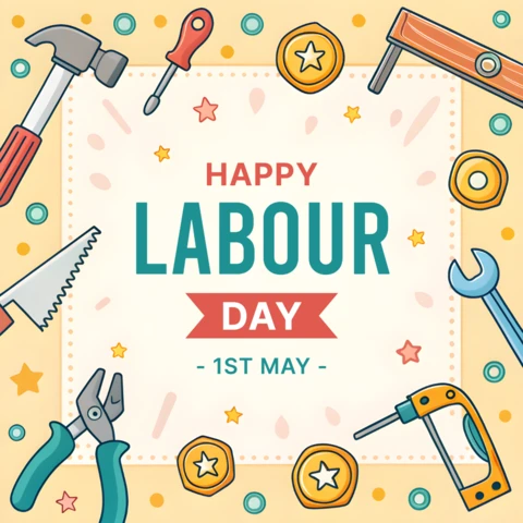 Happy Labour Day Festive Design Template with Playful Tools and Stars