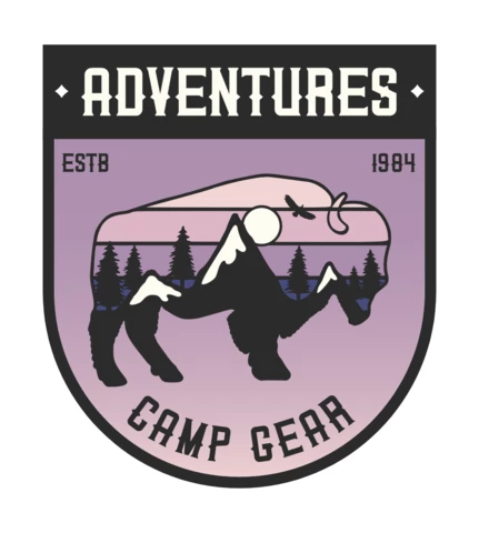 Modèle de badge pour le matériel de camp d'aventure