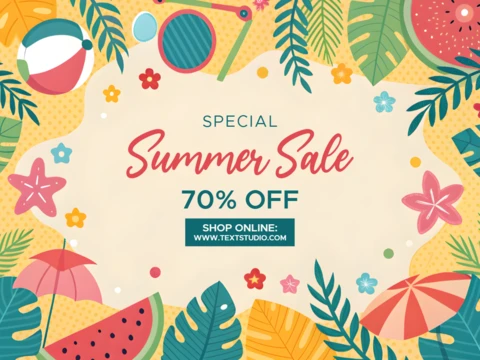 Colorful Summer Sale Design Template with Childish Tropical Elements