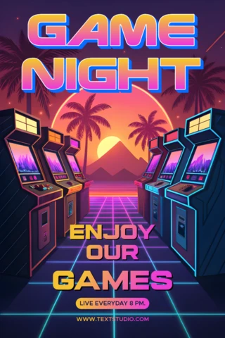 Modèle de conception pour une soirée de jeux rétro avec des machines d'arcade pour la promotion d'événements