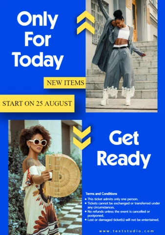 Blue and Yellow Modern New Items Poster