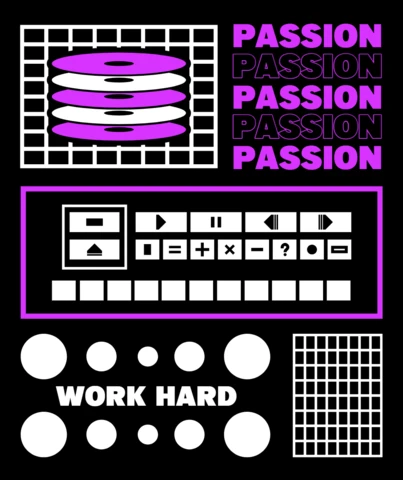 Modello grafico audace con tipografia di passione e duro lavoro per il design dell'abbigliamento