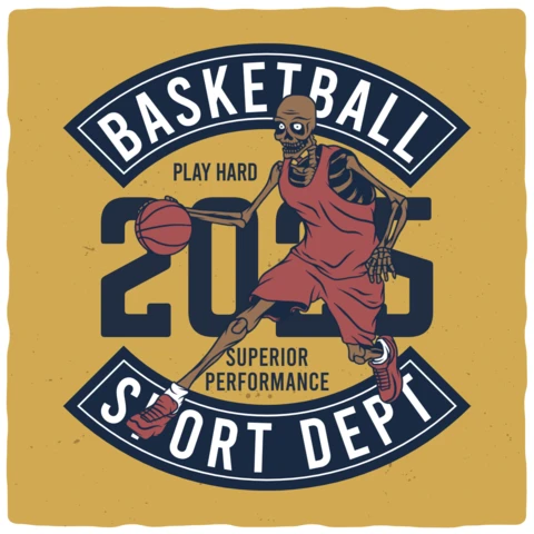 Basketball Skeleton Vintage T-shirt Design Template