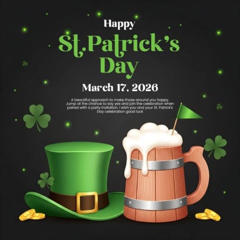 St. Patrick's Day Celebration Design Template with Green Hat and Beer Mug for Party Invitations