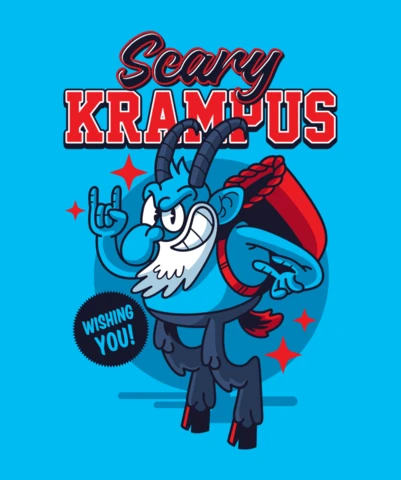 Christmas Krampus Cartoon Character T-shirt Design Template