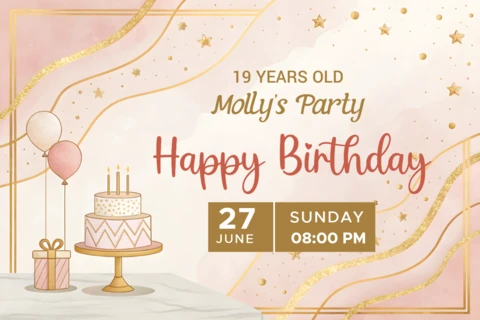 Modelo elegante de convite para festa de aniversário - design em tons pastéis suaves para comemoração do 19º aniversário