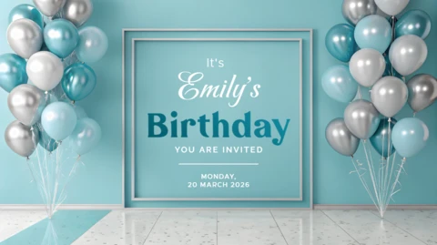 Editable Birthday Invitation Template Design with Elegant Balloon Decor