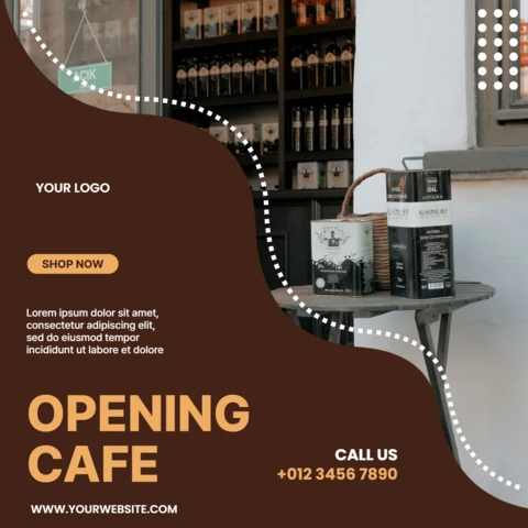 Plantilla de diseño para publicación en redes sociales para promoción de apertura de cafetería barista