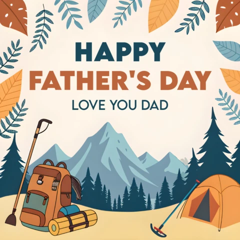 Happy Father's Day Wishes Template with Nature Elements for Adventurous Dads