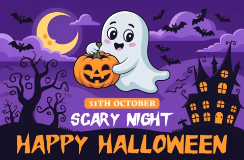 Template de design de fantasma brincalhão para convites de festa festiva de Halloween