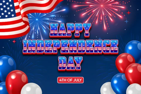 USA Independence Day Greeting Card Template with Action Movie Style 3D Design