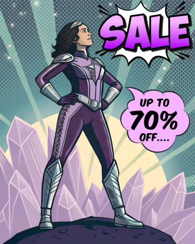 Modèle de design de vente de héroïne de style bande dessinée pour affiches promotionnelles