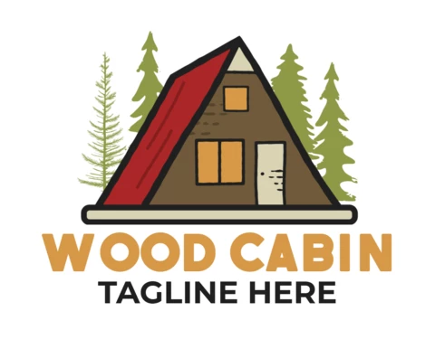 Modèle de logo pour un chalet en bois, une forêt ou un camping