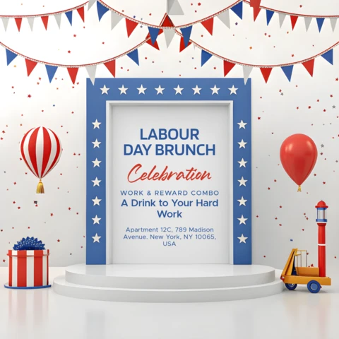 Festive Labour Day Brunch Celebration Template – Editable Design with Patriotic Elements