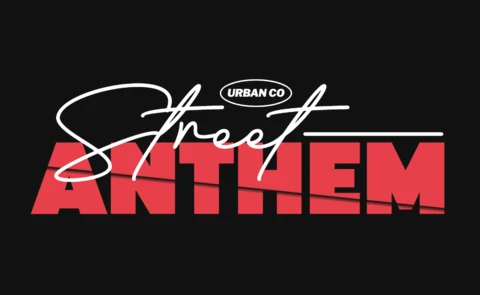 Plantilla de diseño de camiseta con tipografía urbana en negrita roja y blanca de himno callejero