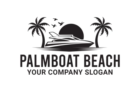 Palm Boat Beach Logo Design Template