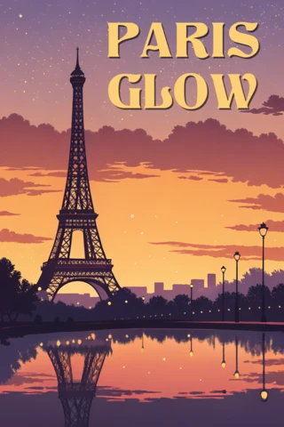 Paris Sunset Glow Design Template for Retro Flat Poster Art