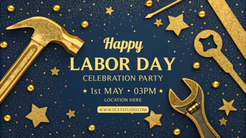 Gold Glitter Labor Day Celebration Template – Editable Design for Festive Events
