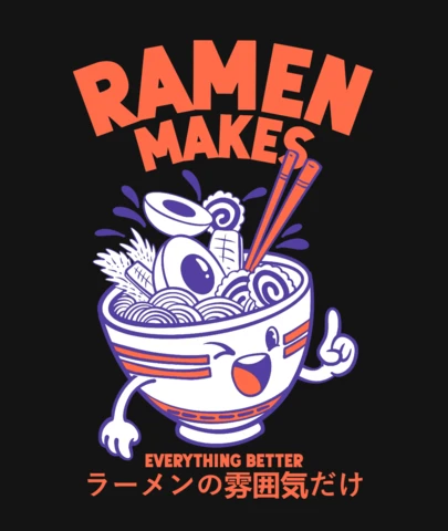Le ramen rend tout meilleur, modèle de design de t-shirt pour les amoureux de la cuisine japonaise.