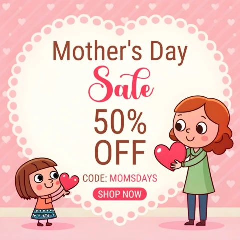 Encantadora plantilla de diseño de venta para el Día de la Madre con simpáticos personajes de dibujos animados