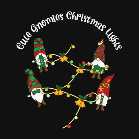 Cute Gnomies Christmas Lights T-Shirt Design Template