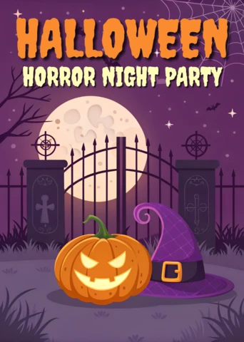 Modèle de design de fête d'Halloween effrayant avec citrouille et chapeau de sorcière pour des flyers