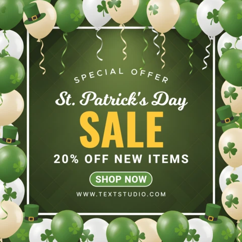 Special Saint Patrick’s Day Sale Poster Design Template with Decorative Shamrocks and Promotional Banner