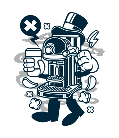 Coffee Machine Cartoon Character T-shirt Design Template