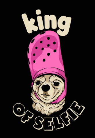 Re della selfie divertente cartone animato con testa di crocs per modello di design t-shirt streetwear audace