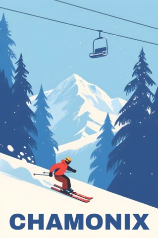 Vintage Skiing Design for Chamonix Winter Sports Posters