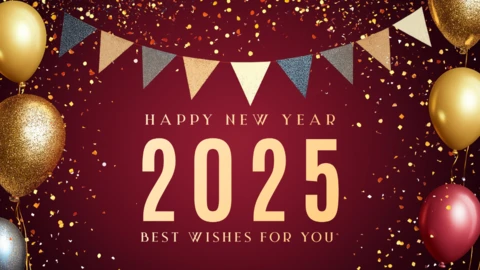 2025 Festive Balloons and Confetti New Year Celebration Template