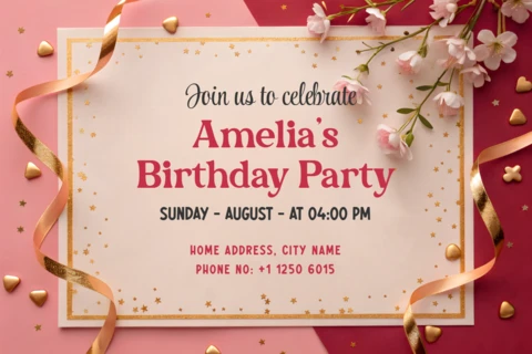 Modello di invito per festa di compleanno floreale ed elegante