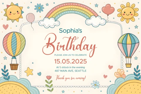 Cute Childish Birthday Invitation Template Design for Kids - Editable Greeting Card