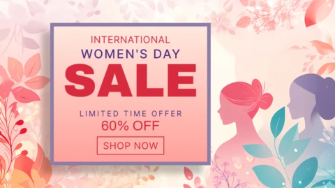 Elegant Floral Women's Day Sale Template With Watercolor Design
