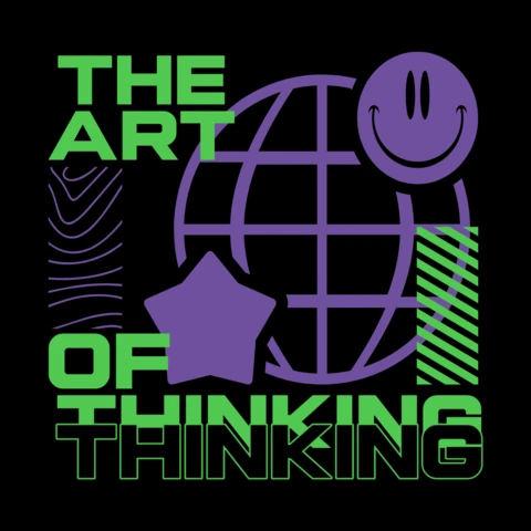 The Art of Thinking Cognitive Quote with Globe, Star & Symbolic T-Shirt Design Template