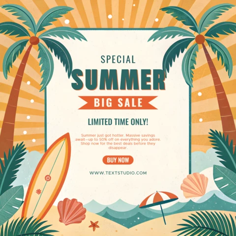 Vibrant Summer Sale Template Design with Tropical Elements