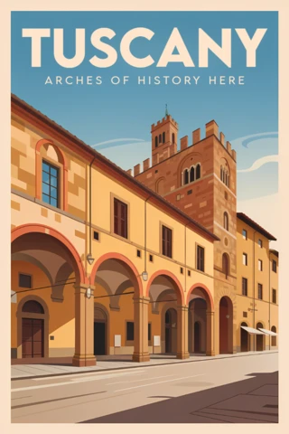 Tuscany Vintage Design Template with Architectural Arches for Travel Posters