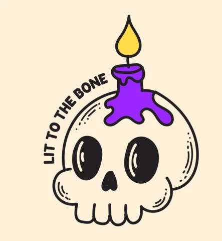 Lit to The Bone Skull & Candle Cartoon with Funny Halloween Quote for Spooky Merch T-Shirt Design Template