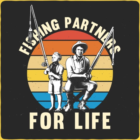 Padre e figlio, compagni di pesca per tutta la vita, design per t-shirt