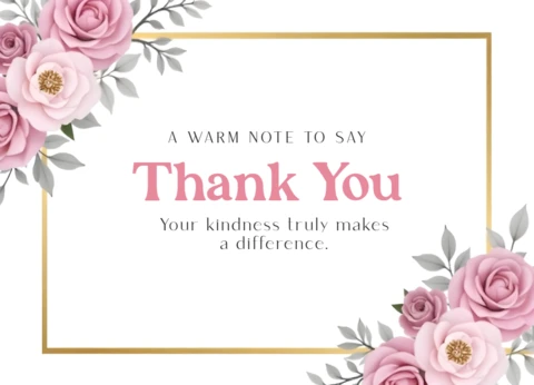 Graceful Pink Floral Garden Golden Frame Thank You Card Template