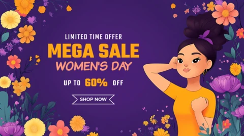 Women's Day Mega Sale Design Template - Limited Time Offer Up to 60% Off