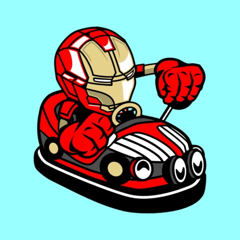 Modèle de conception de t-shirt de personnage de dessin animé de voiture tamponneuse Iron Man