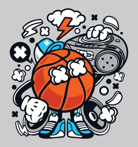 Basketball Boombox Cartoon Character T-shirt Design Template
