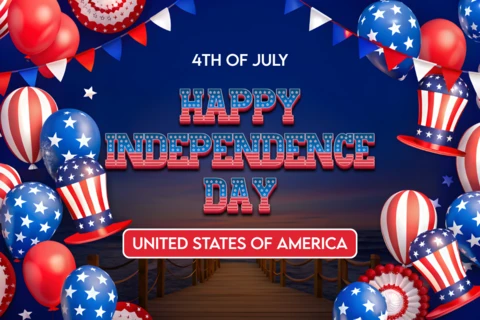 USA Independence Day Celebration Template with Patriotic Balloons and Hats Design