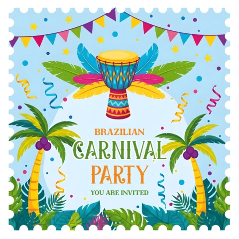 Brazilian Carnival Party Invitation Template with Colorful Drum Design