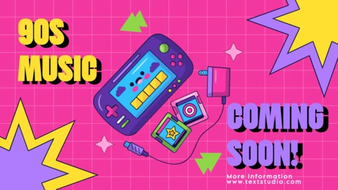 Neon pink yellow and purple 90s retro music banner design