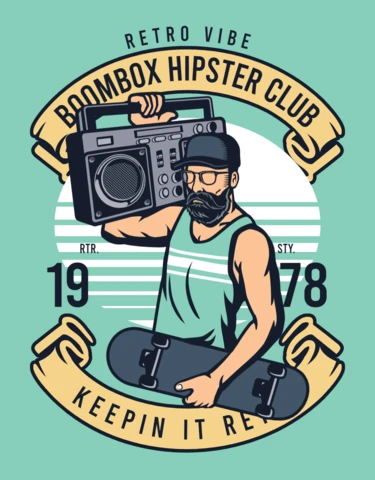 Boombox Hipster Club Vintage T-Shirt Design Template